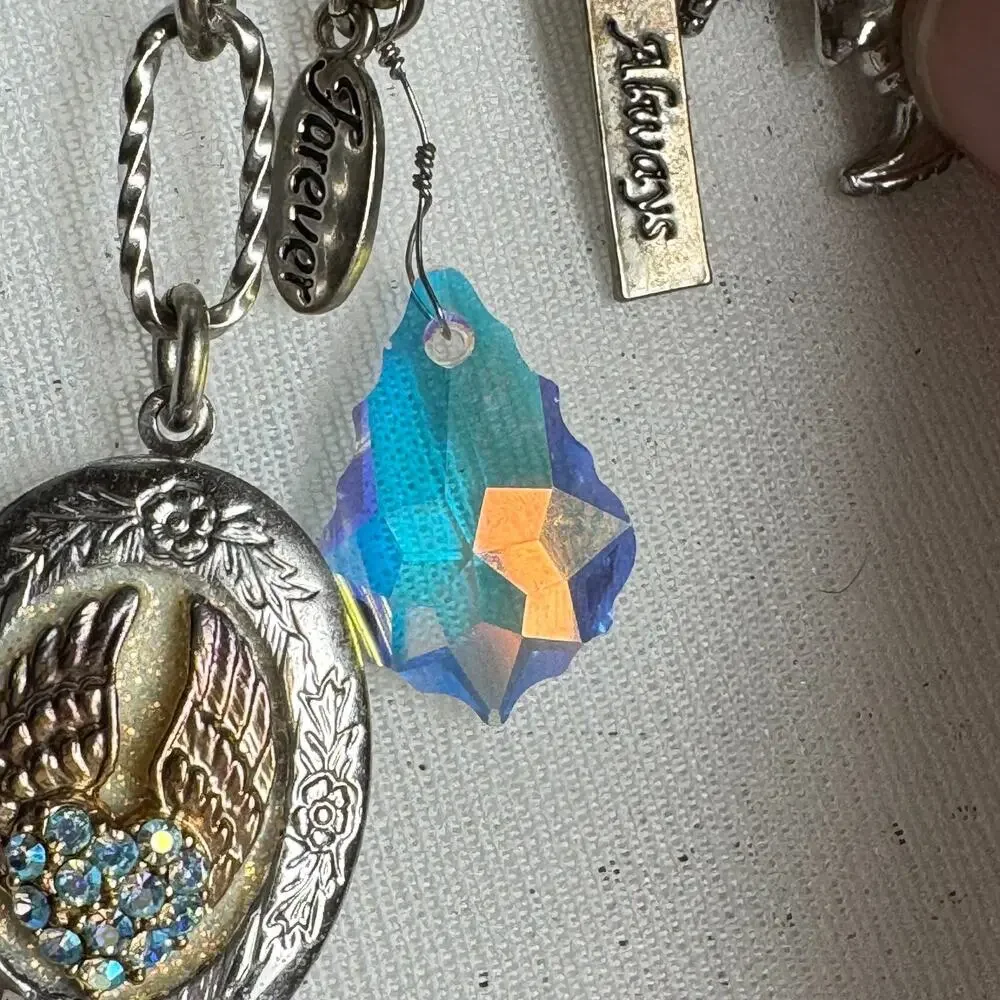 Kirks Folly Necklace I Remember You By Heart Silver Tone Locket Charms Blue Bead